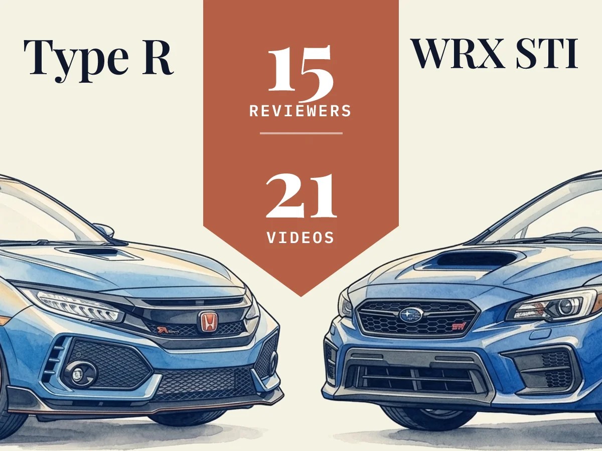 Type R vs WRX STI: 15 reviewers compared across 21 videos